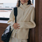 100% wool rib high collar dual-zipper cardigan