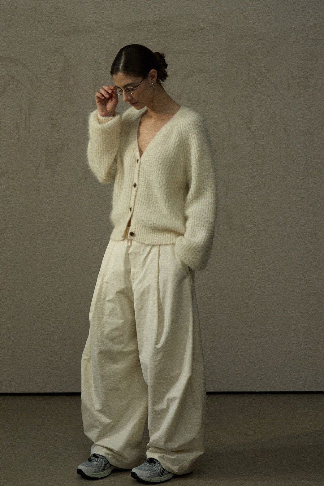 Cárdigan de cuello en V con textura esponjosa en mezcla de alpaca | 4 colores