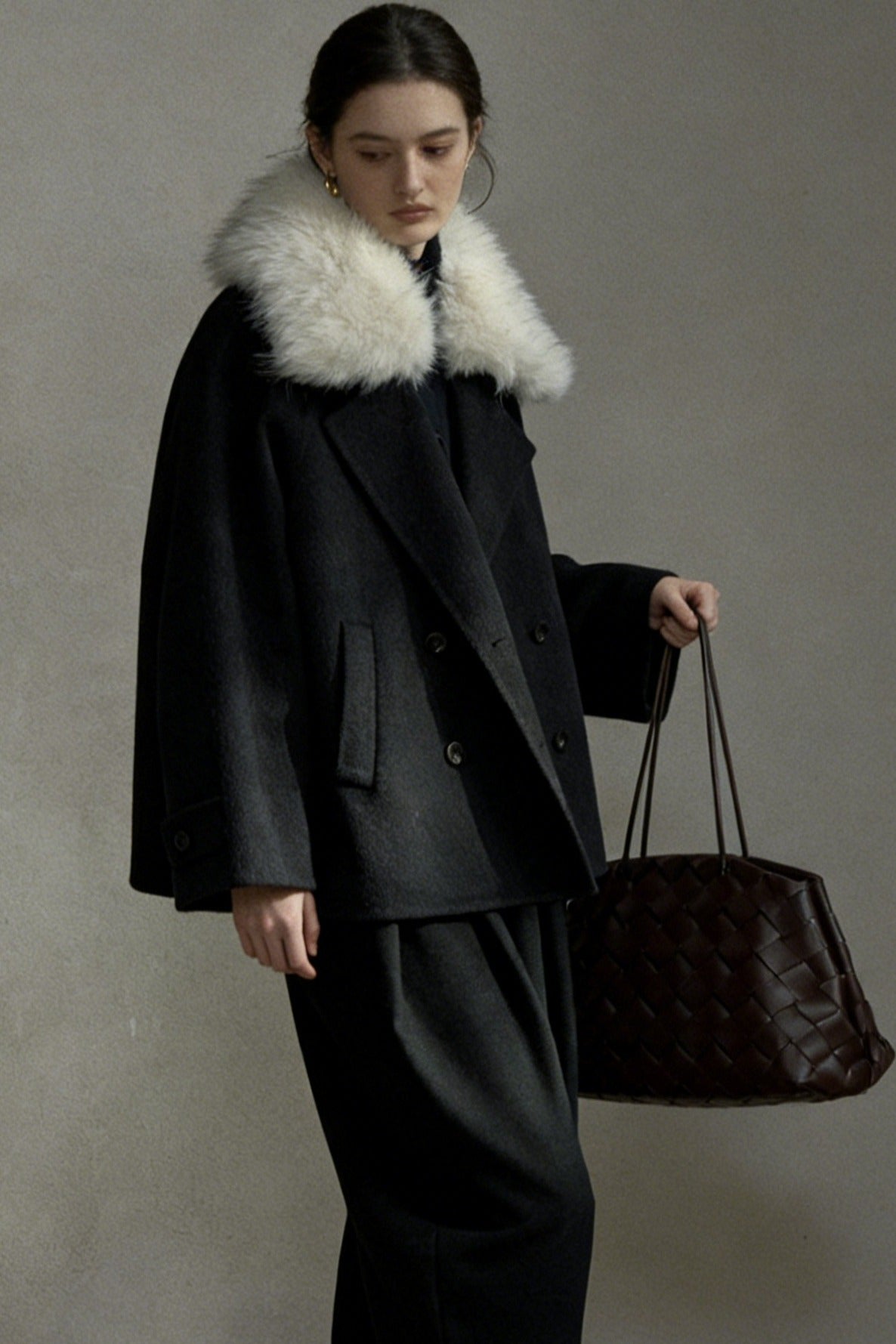 Wool blend oversized collar jacket | 2 color