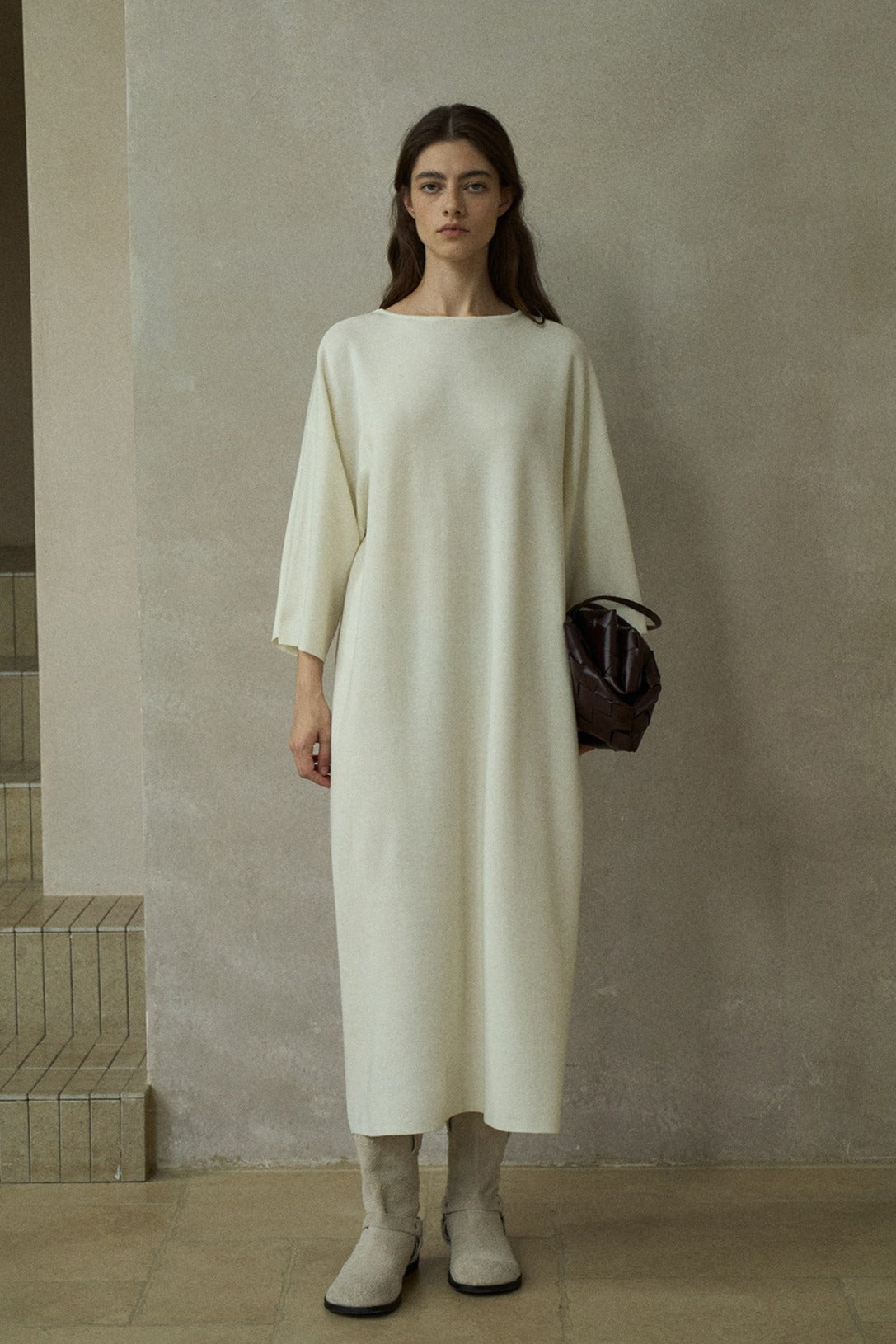 Wool blend straight back ribbon dress | 3 color