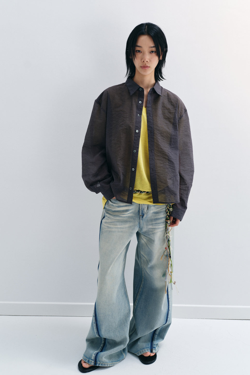 Cotton blend lightweight semi-sheer adjustable shirt | 2 color