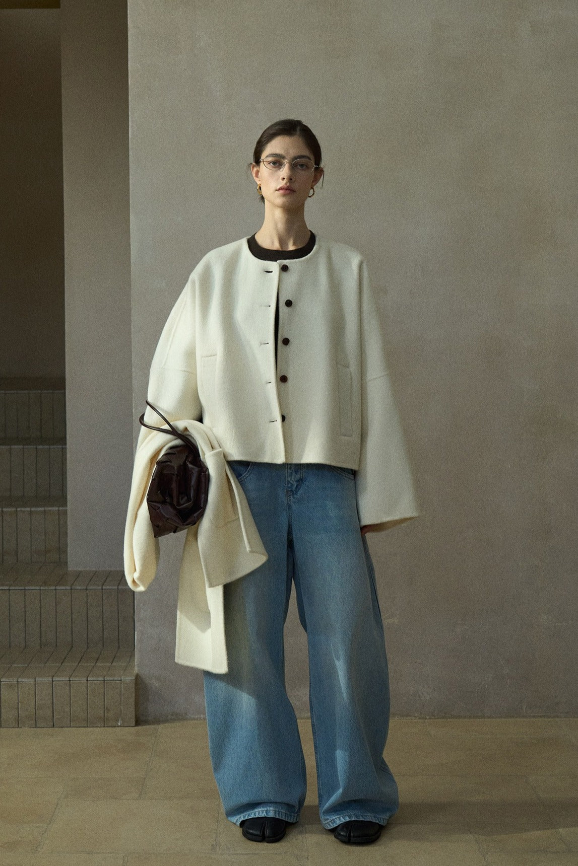 100% wool collarless minimalist design jacket | 3 color