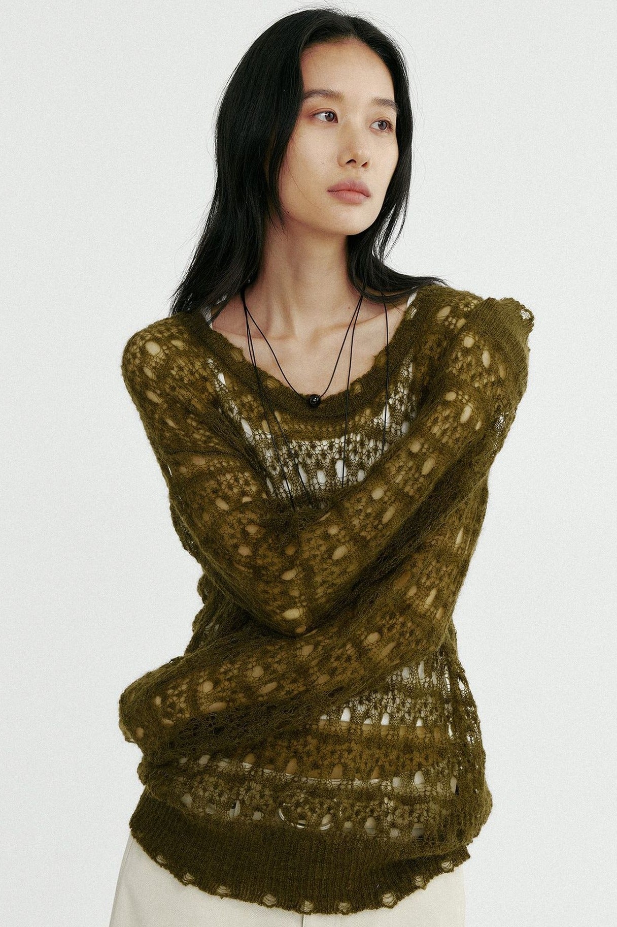 Wool blend airy open-knit hole knitwear | 2 color