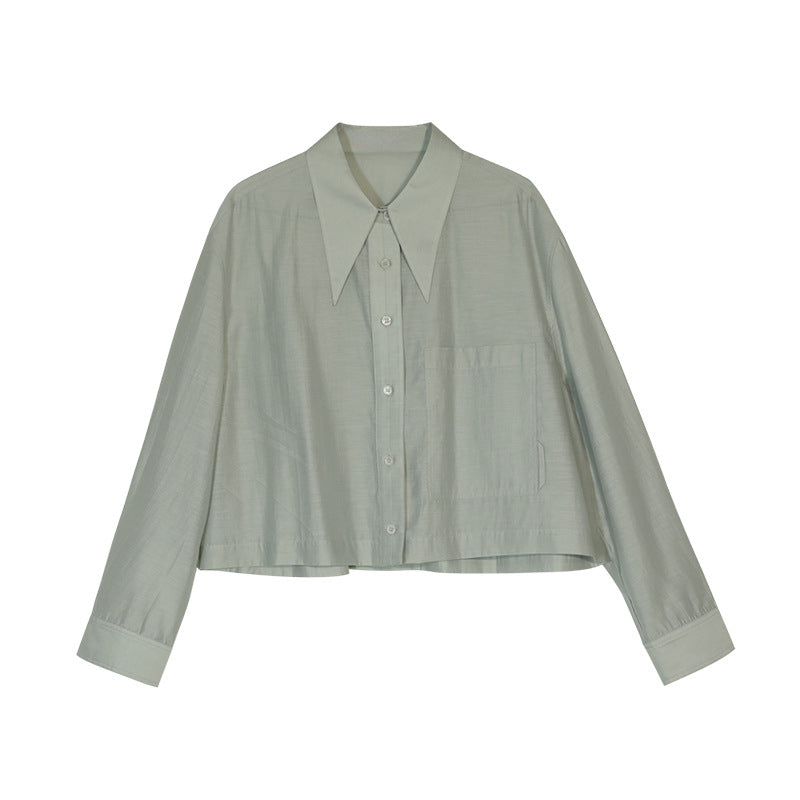 Long pointed collar transparent tencel shirt | 10 color