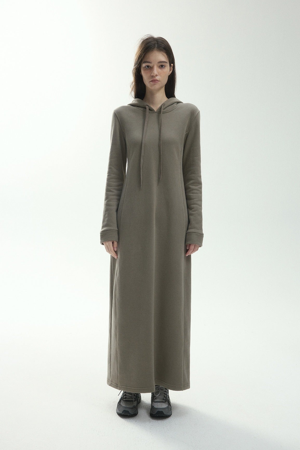 Cotton blend fleece long hoodie dress | 3 color