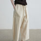 Cotton blend linen sickle shape wide-leg 8/9 pants | 4 color