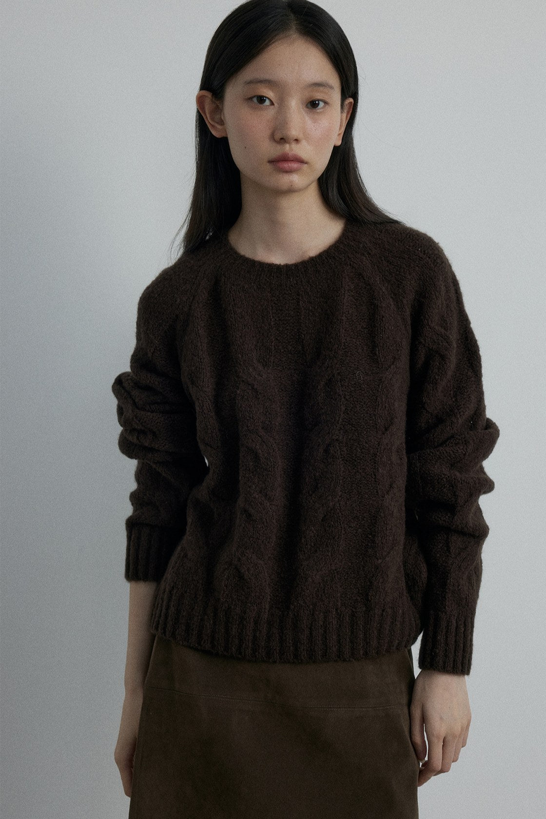 Wool blend cozy cable knit sweater