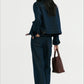 Cotton blend straight leg folded cuff jeans