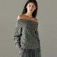 Mohair wool blended off shoulder knit sweater | 4 color