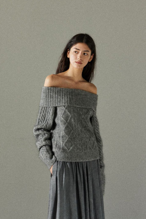 Pull en tricot à épaules dénudées en laine mohair mélangée | 4 couleurs