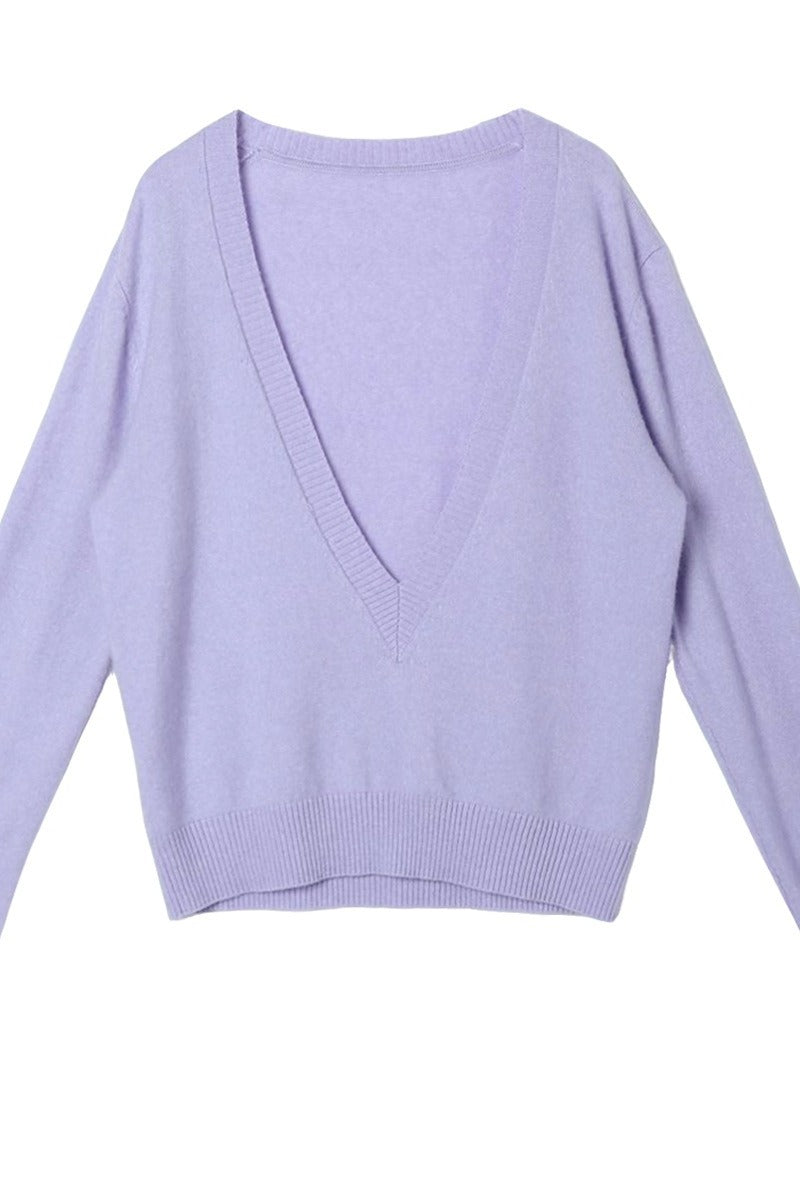 Wool blend deep V-neck cozy sweater | 2 color