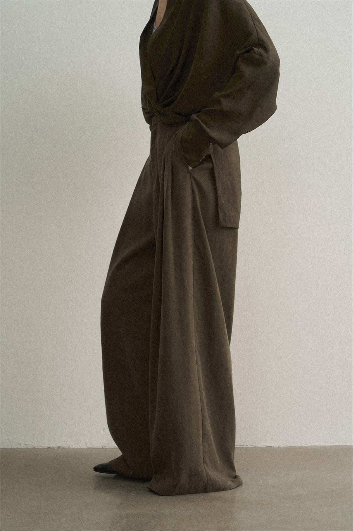 Lyocell blend brushed textured wide leg pants | 5 color