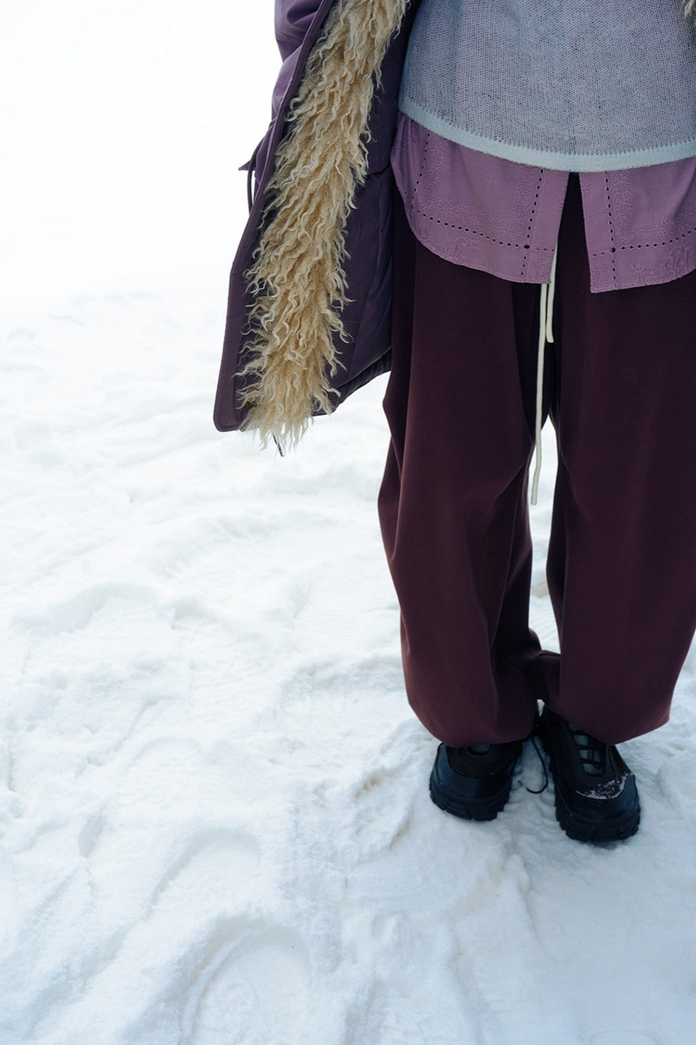 Cotton blend loose-fit fleece pants | 4 color