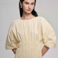 Customizable Pleated waist puff-sleeved dress | 2 color