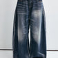 Cotton retro-style raw edge wide-leg jeans