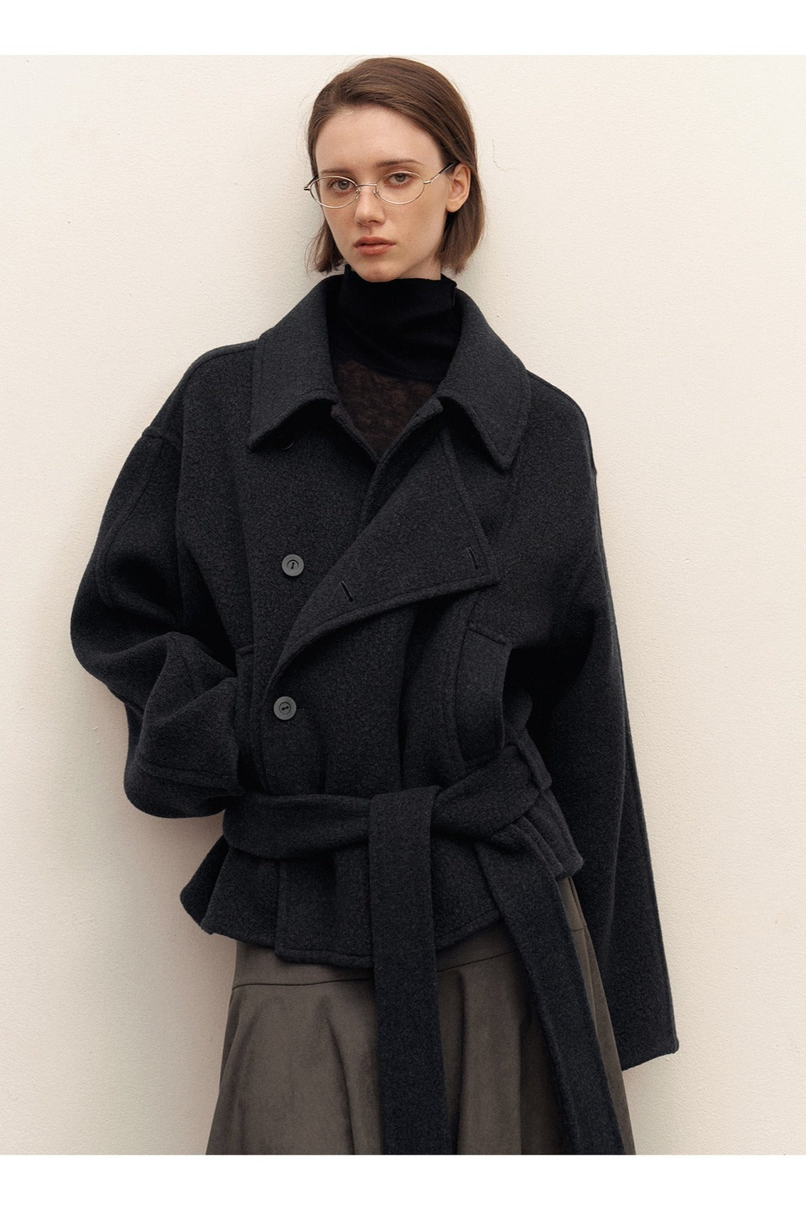 Relaxed wool-blend waisted jacket | 2 color
