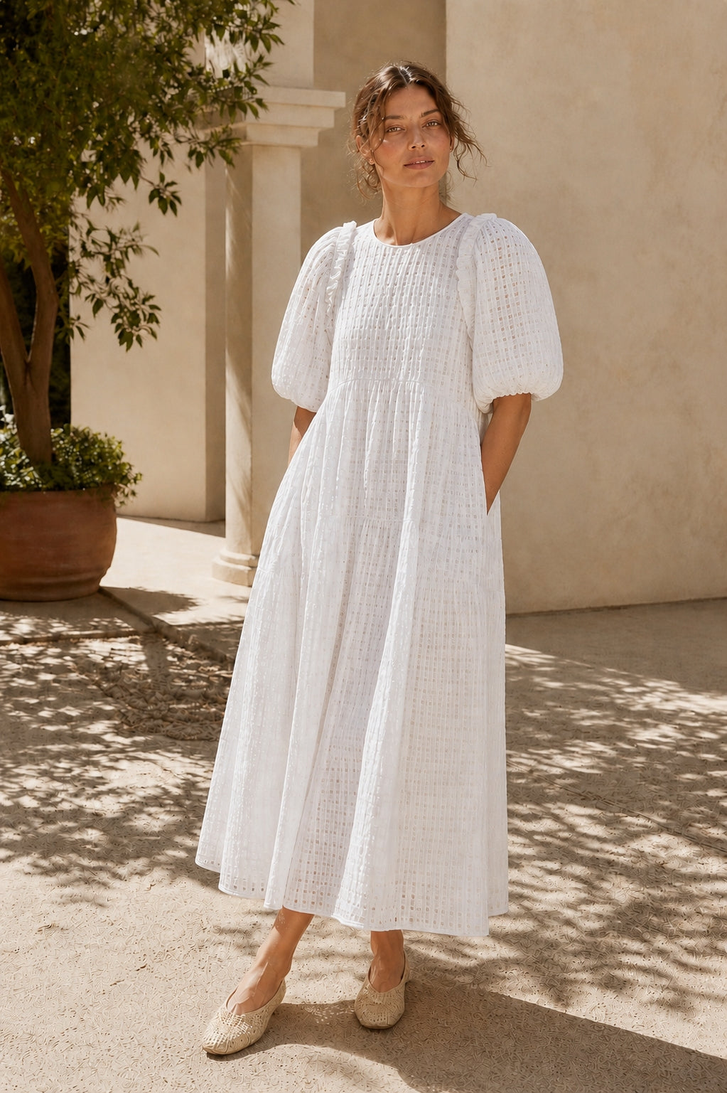 Bubble texture silhouetted maxi dress