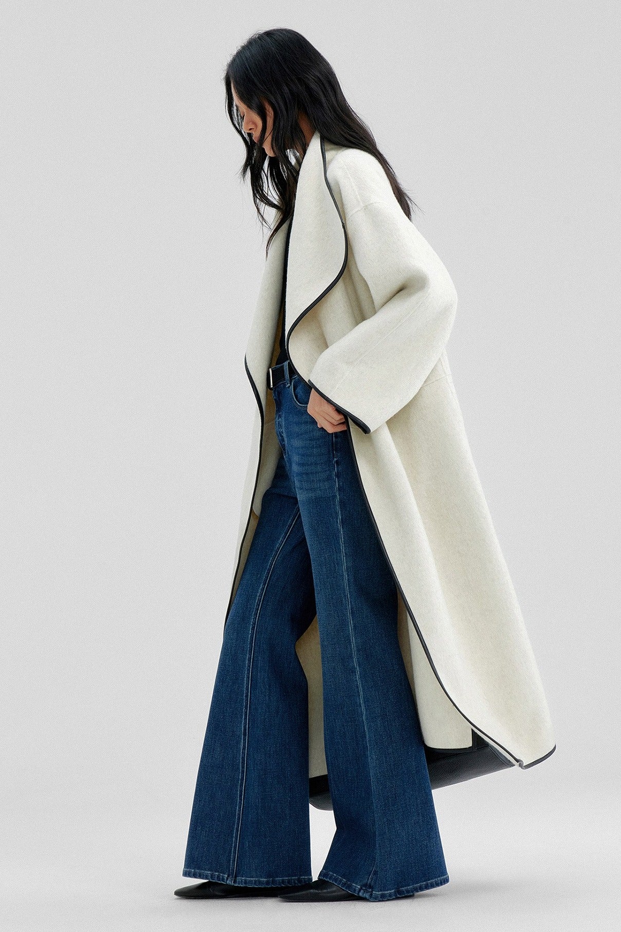 Wool-cashmere-silk large lapel overcoat