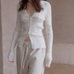 Lyocell blend large lapel ribbed cardigan | 4 color