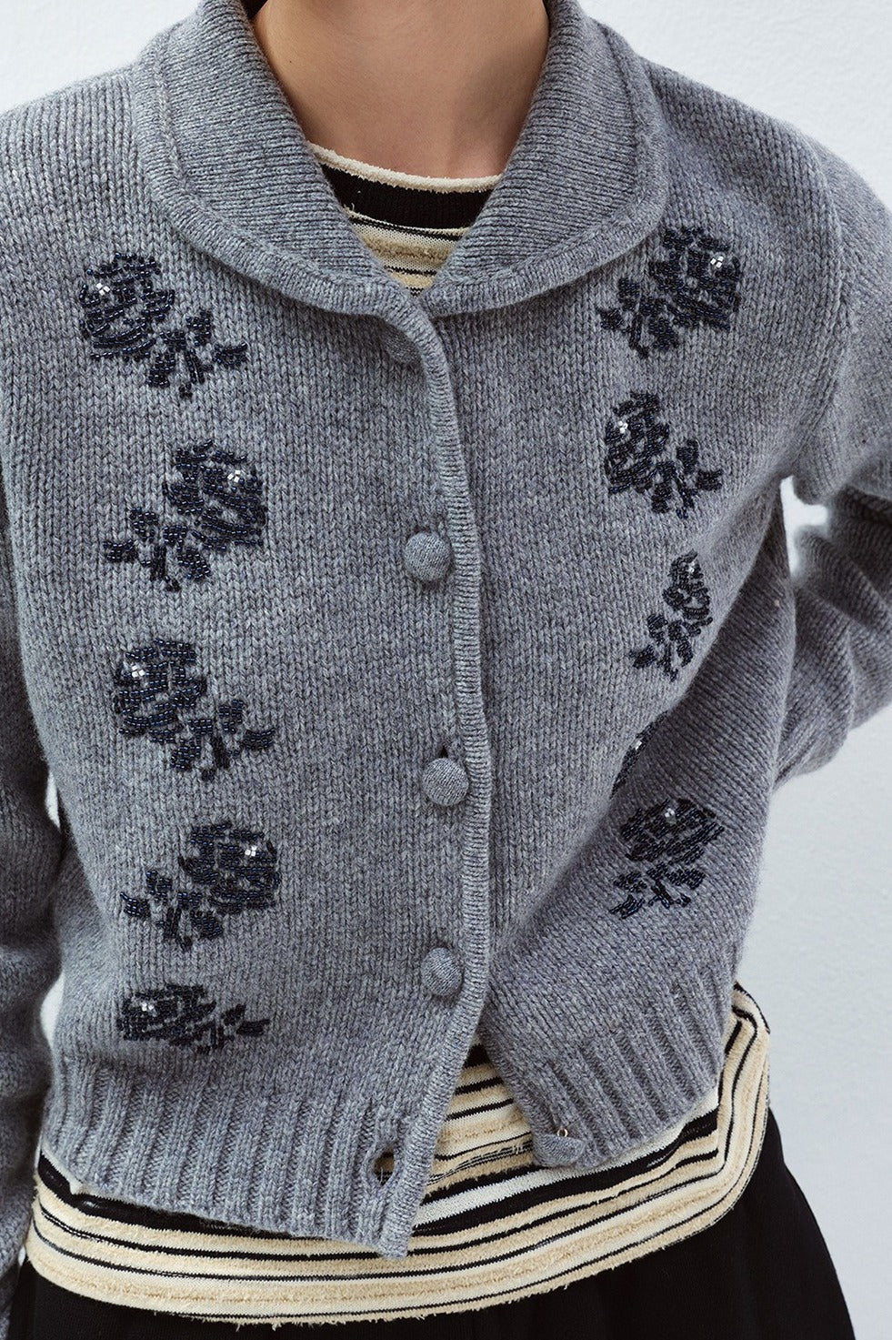 100% sheep wool hand-beaded rose cardigan | 3 color