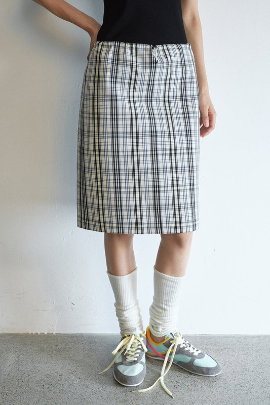 100% cotton check pattern straight skirt | 2 color