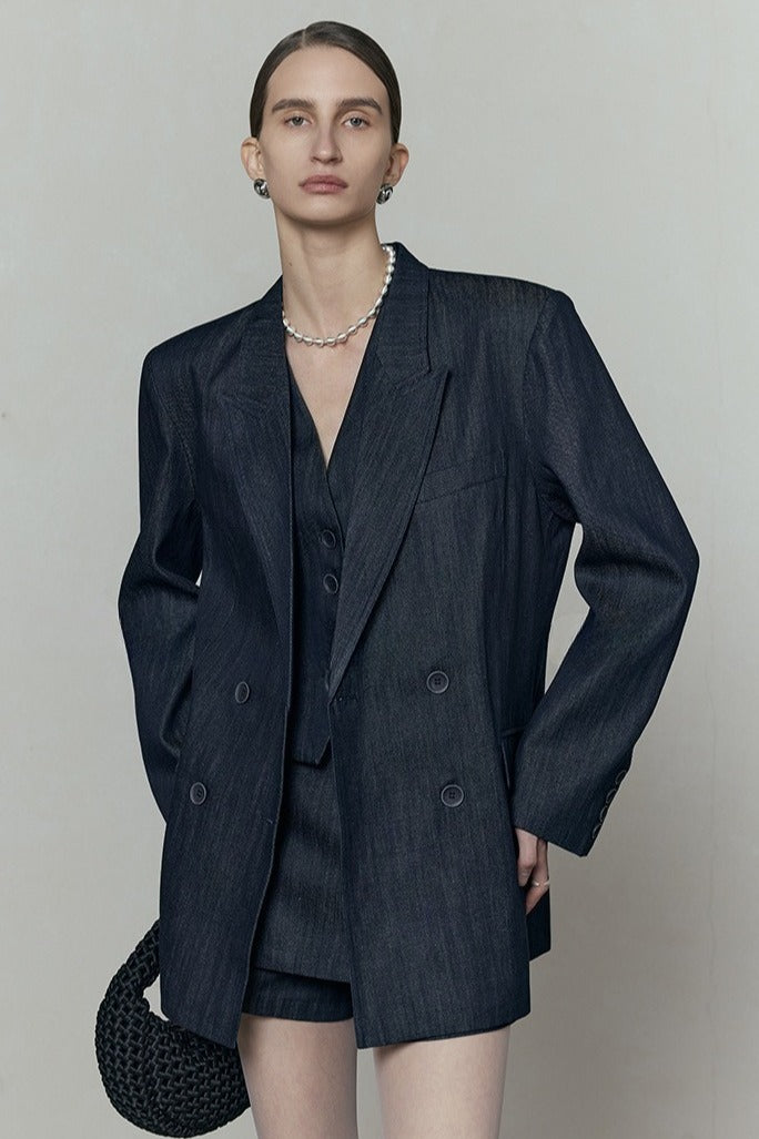 Cotton-Tencel-ramie denim blazer