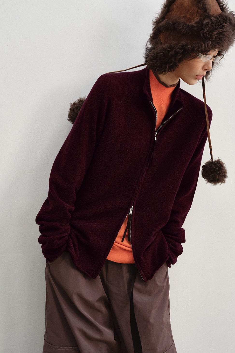 Wool blend slouchy fit dual-zip cardigan | 8 color