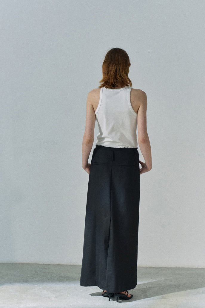 Wool containing double waisted straight skirt | 3 color