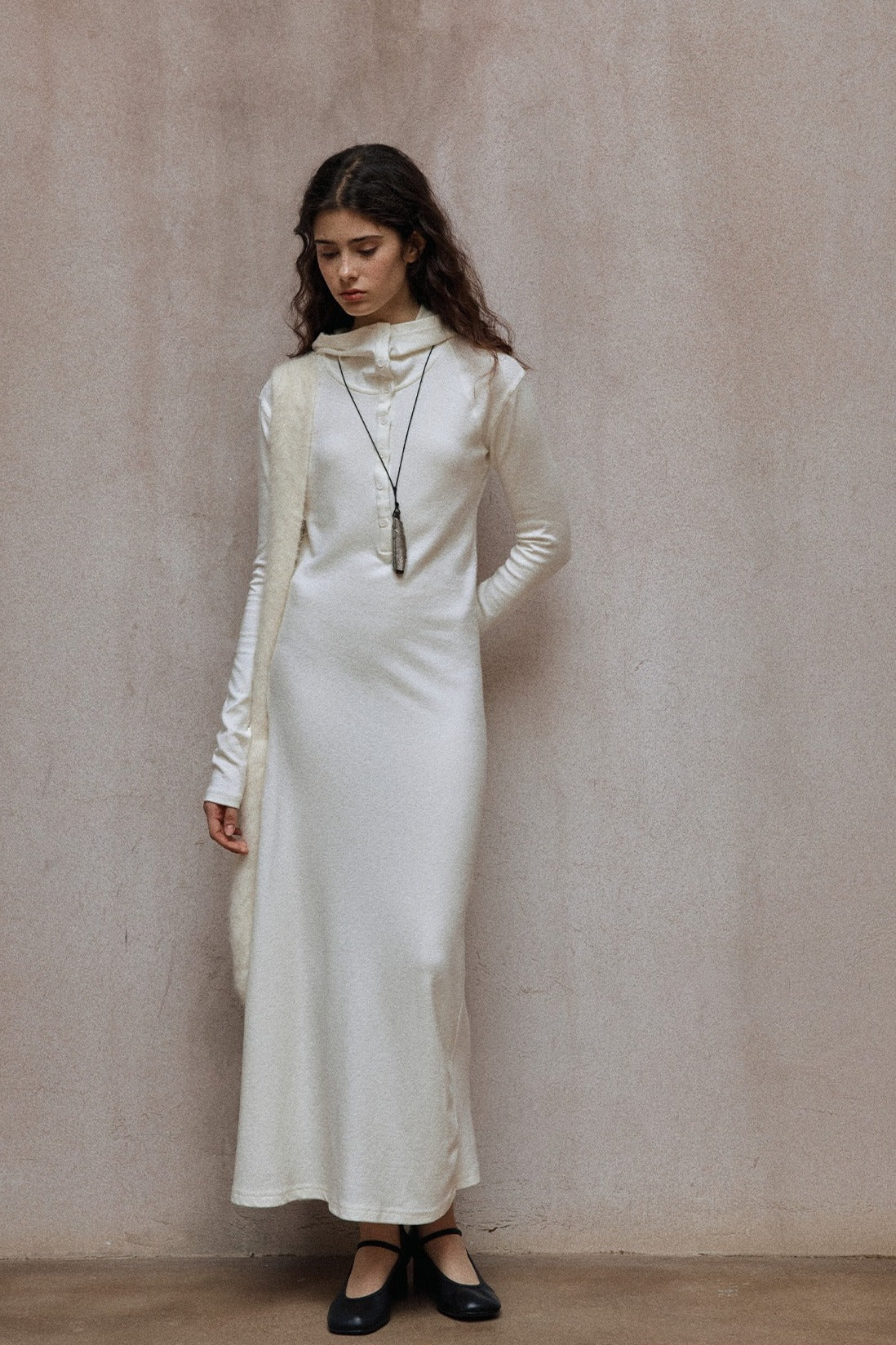 Cotton blend minimalist henry collar dress | 3 color