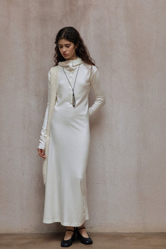 Cotton blend minimalist henry collar dress | 3 color