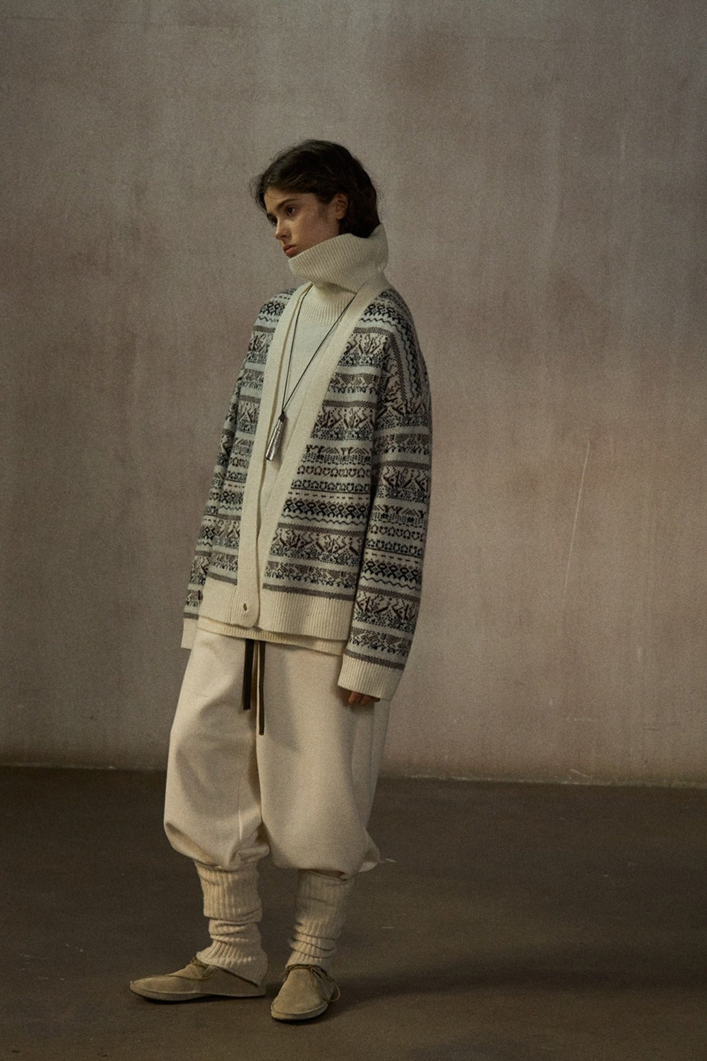 Wool blend loose-fit jacquard cardigan | 2 color