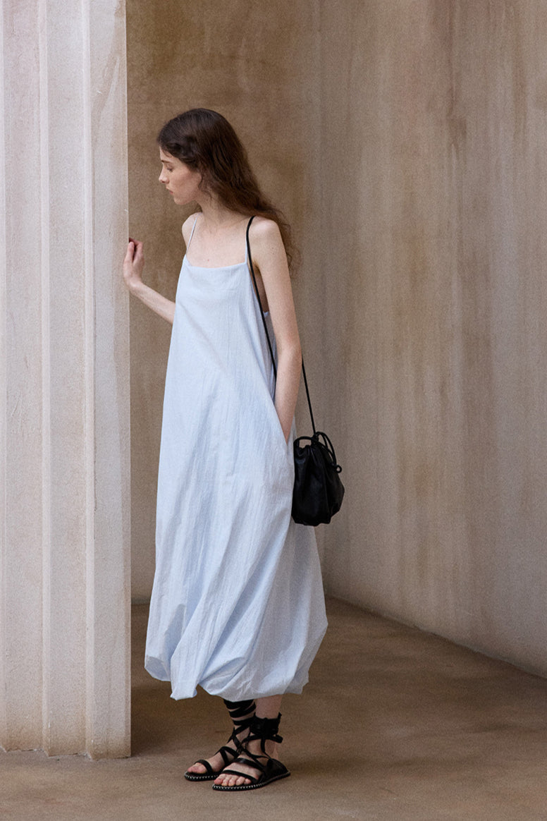 Cotton blend peplum shape strap dress | 3 color