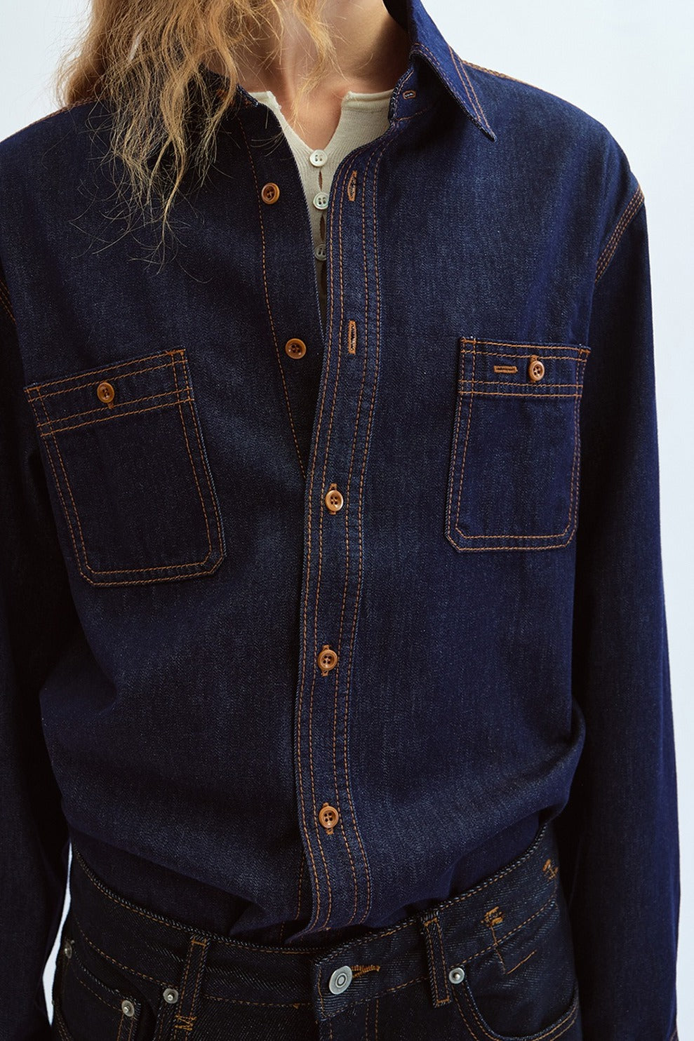 Vintage-washed denim shirt jacket | 2 color