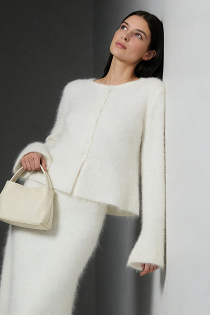 Otter-fleece blend waisted plush cardigan | 2 color