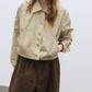Cotton blend paper-touch fabric cropped throw-on shirt jacket | 3 color