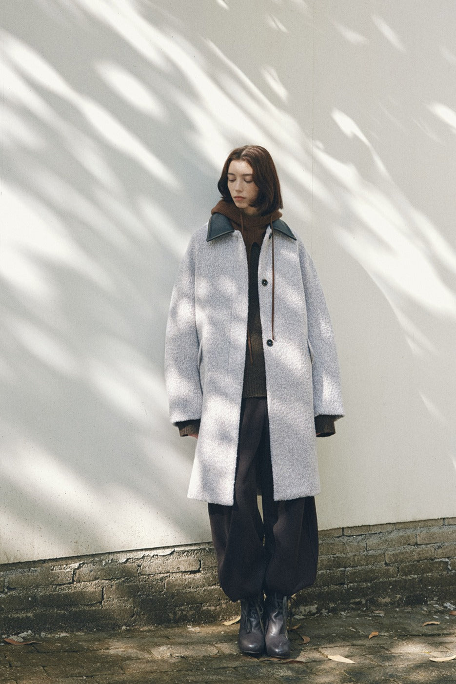 Wool blend PU collar coat | 2 color