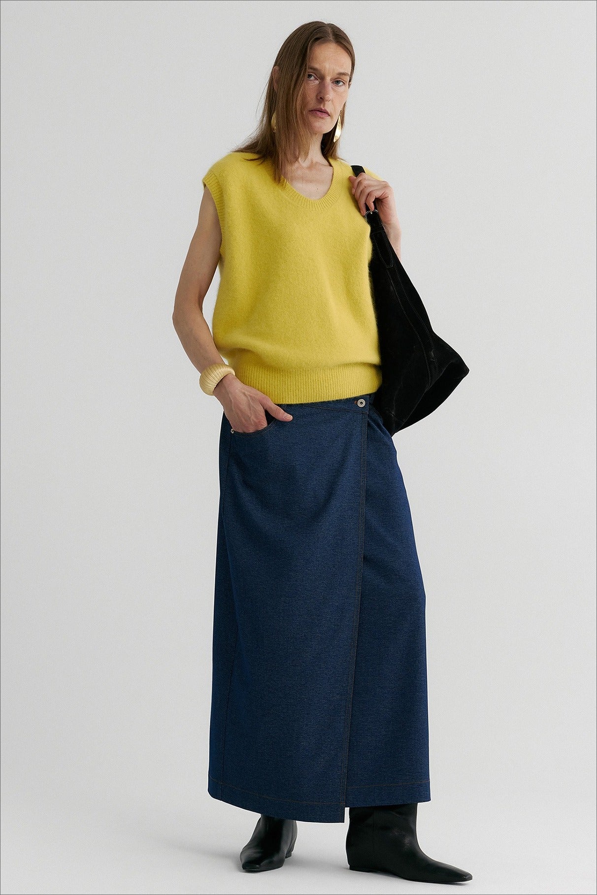 Wool blend long-hair soft V-neck vest | 3 color