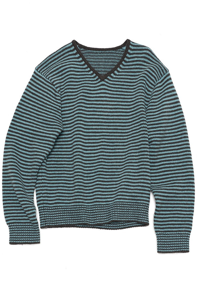 Wool blend contrasting stripes V-neck sweater | 4 color