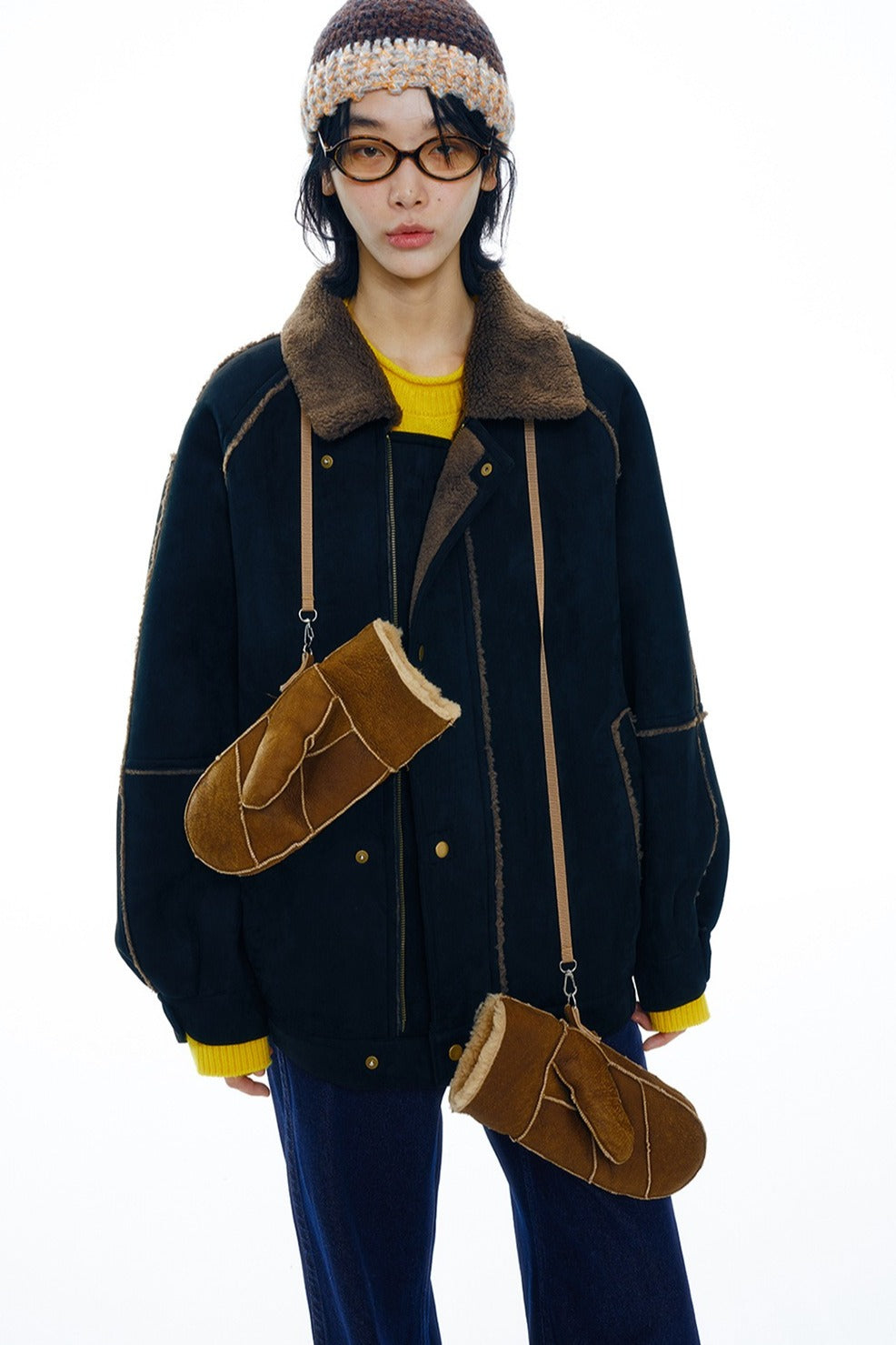 Contrast design oversized bomber jacket | 3 color