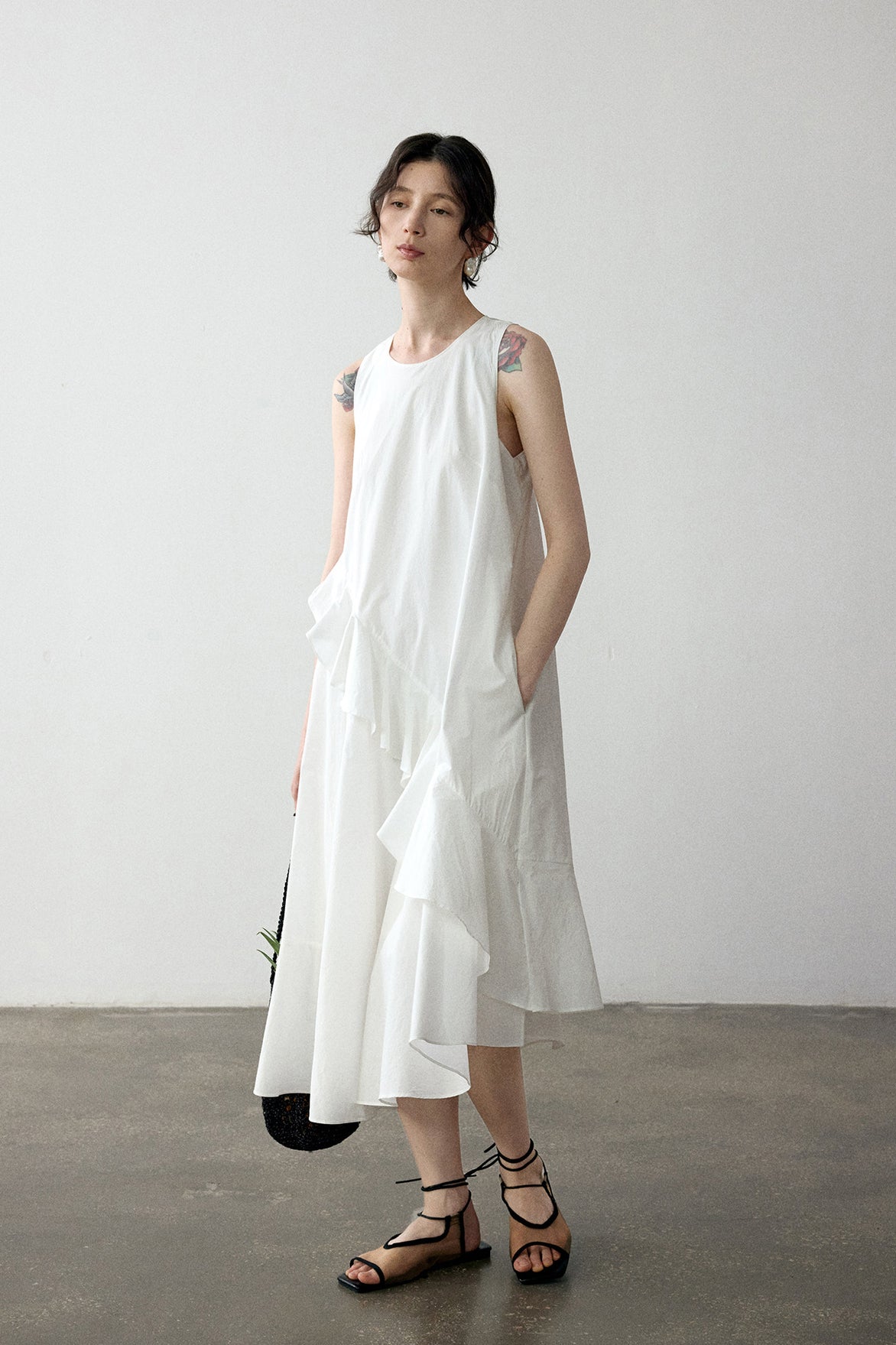 100% cotton ruffled design sleeveless dress | 4 color