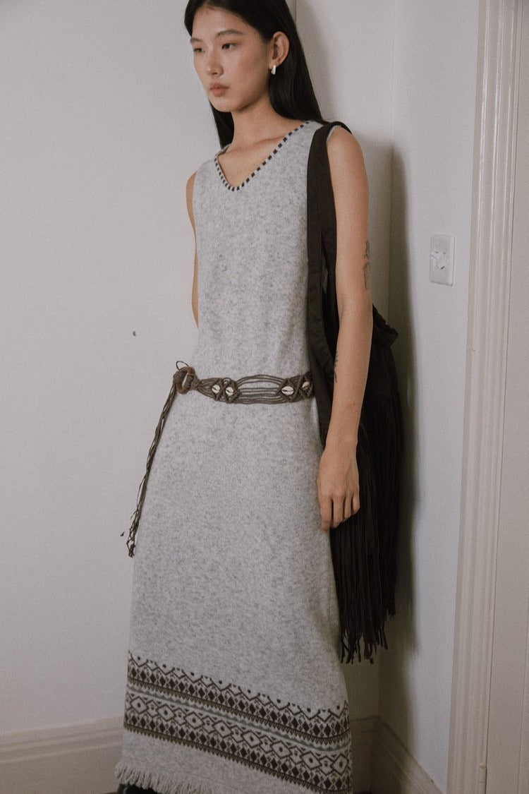 Fair-isle knit v-neck dress | 3 color