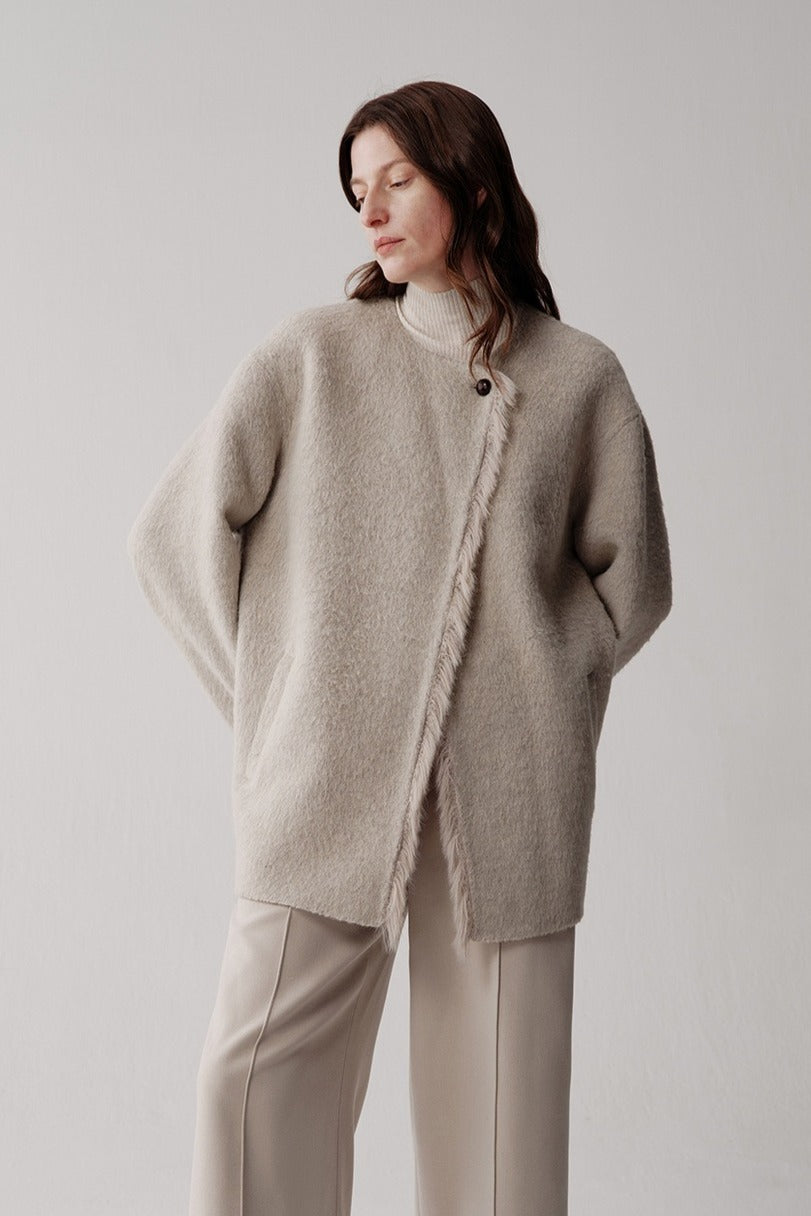 Polished wool-blend frayed coat | 2 color
