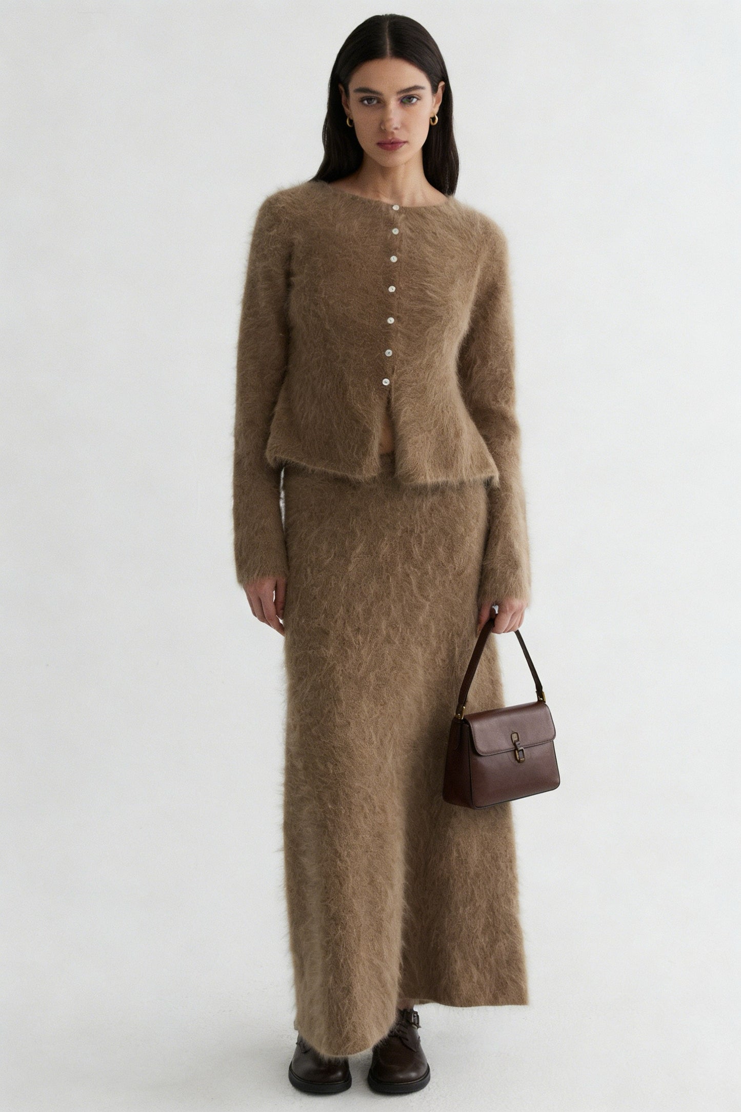 Otter-fleece blend waisted plush cardigan | 2 color