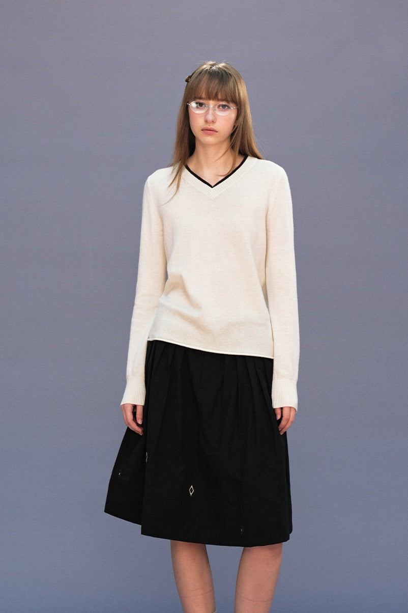 Relaxed wool-blend V-neck knit top | 3 color