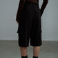 Wool blend mid-length cargo pants with belt | 2 color