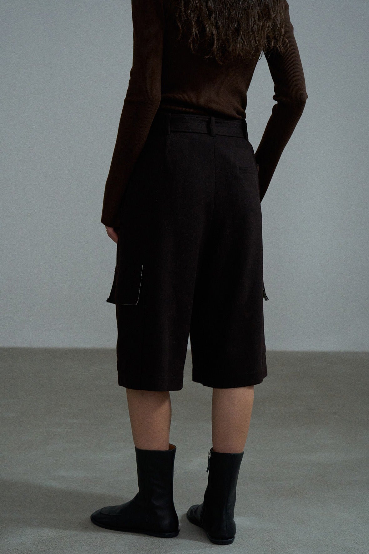 Wool blend mid-length cargo pants with belt | 2 color