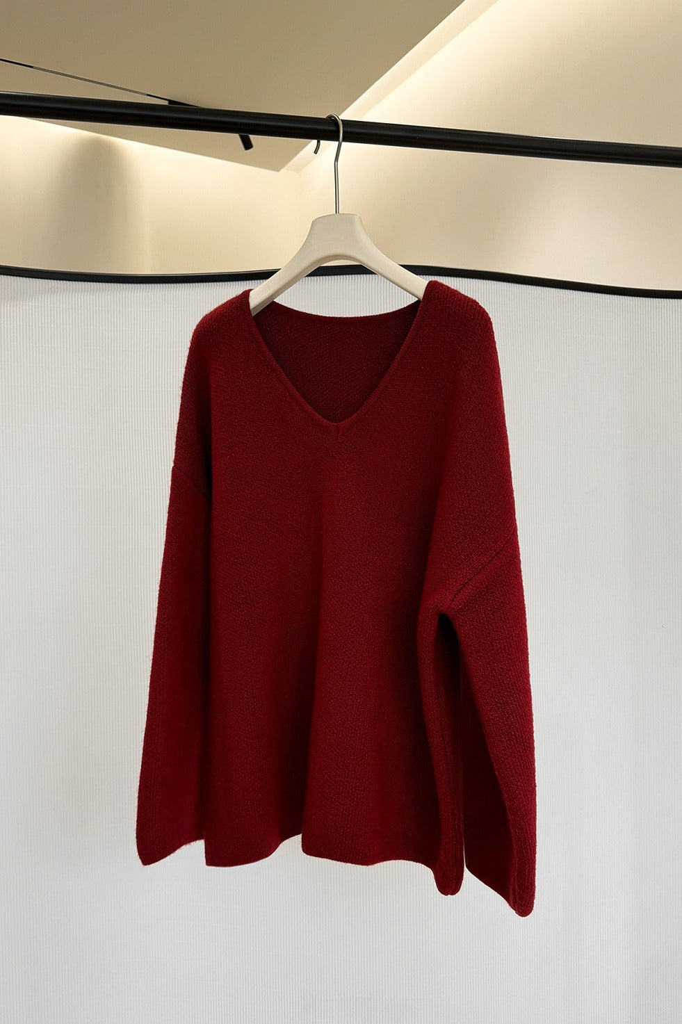 Cotton blend wool loose fit V-neck sweater | 4 color