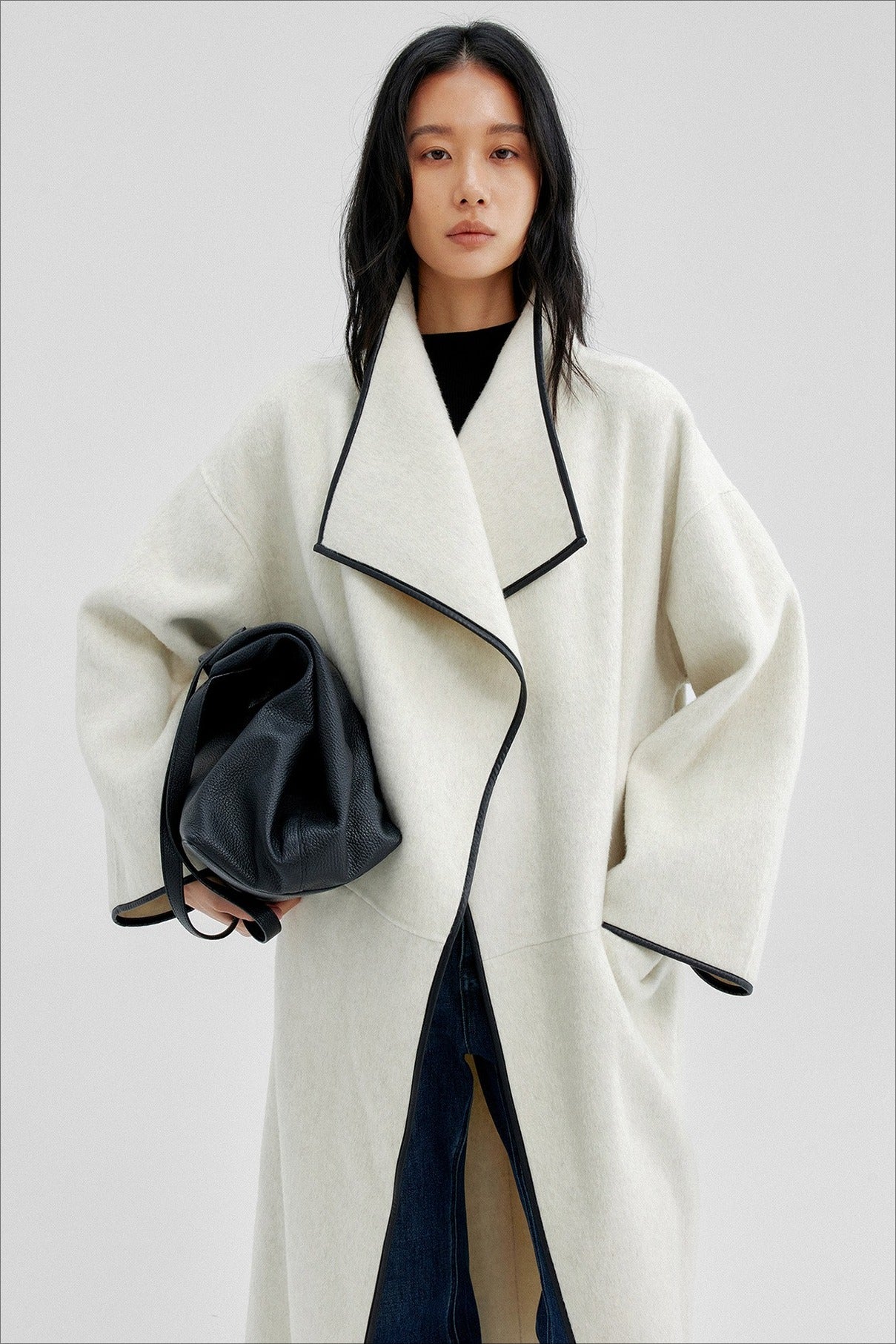 Wool-cashmere-silk large lapel overcoat