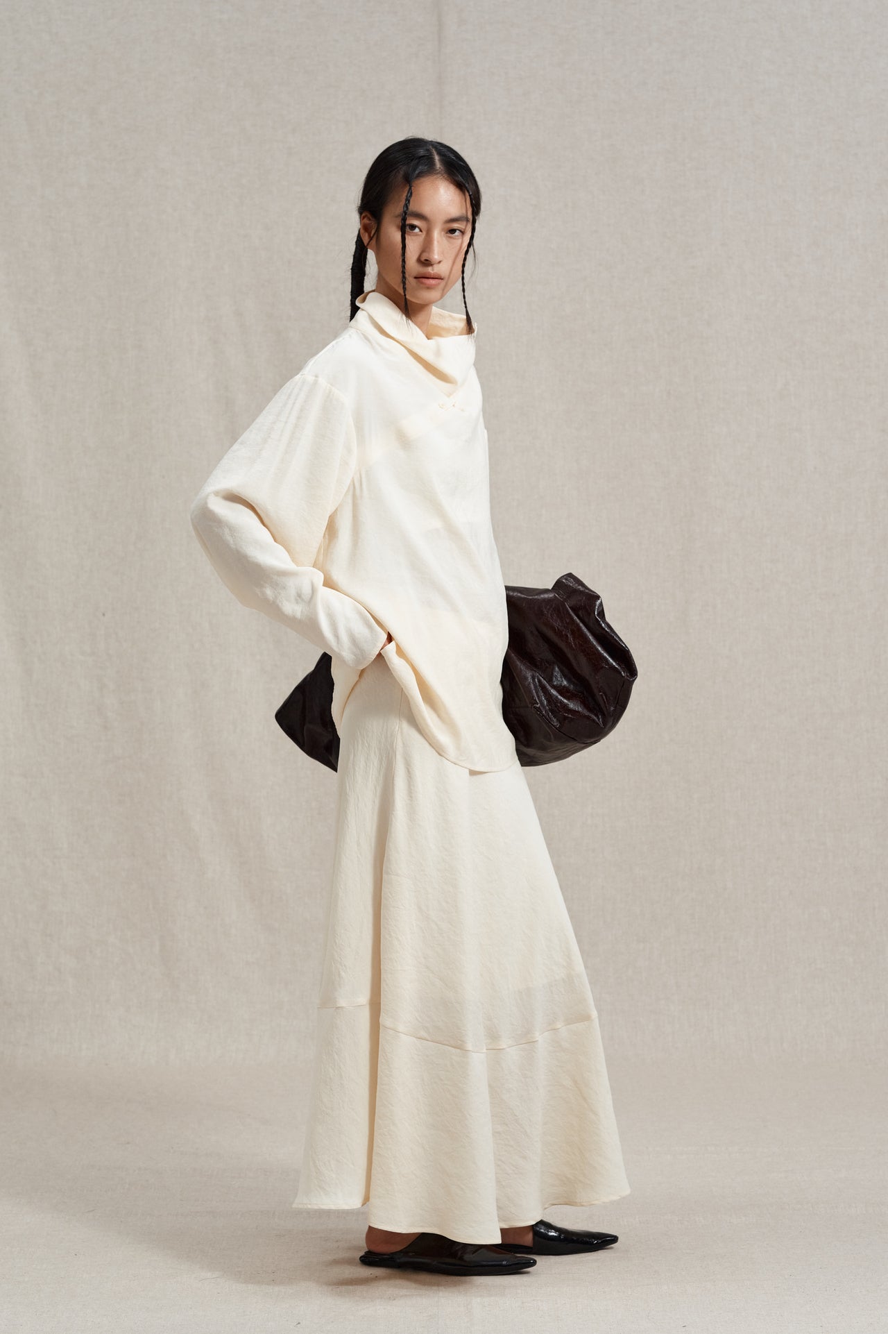 Falda de cola de pez con patchwork en mezcla de rayón