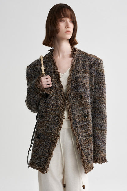 Chaqueta de tweed estilo retro en mezcla de lana